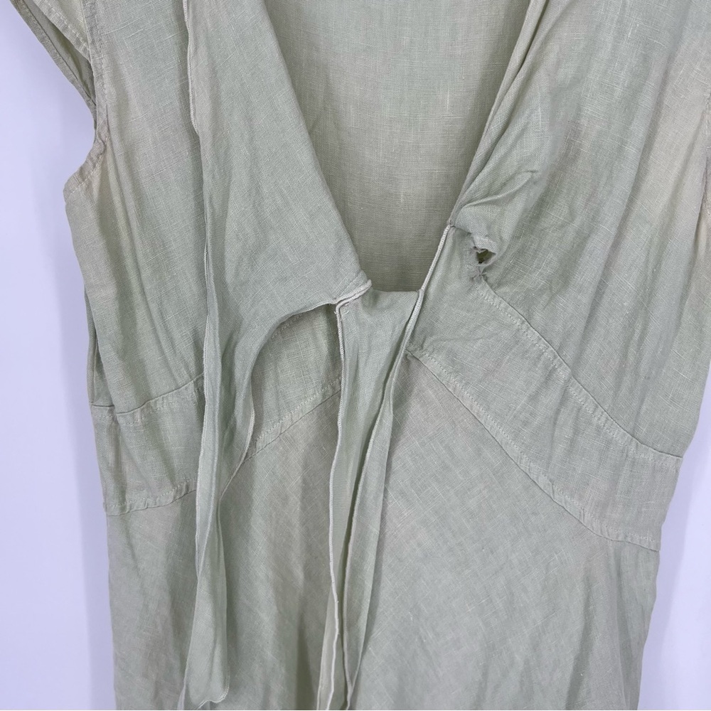 Cut Loose Tie Front Lime‎ Green Linen Midi Dress - Picture 7 of 13